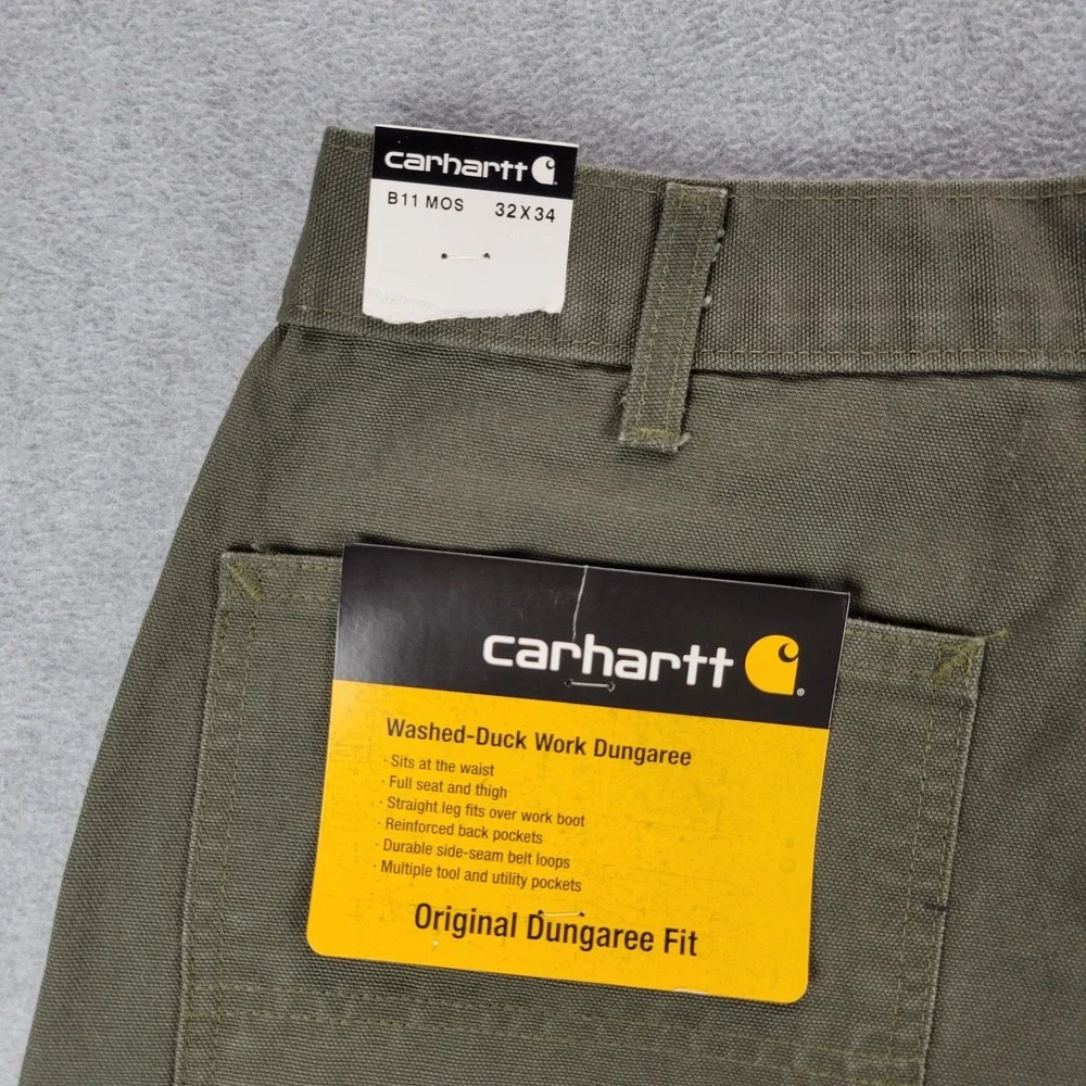 Carhartt B11 MOS Washed Duck Work Dungaree Men 32x34 Moss Green Carpenter Pants‎
